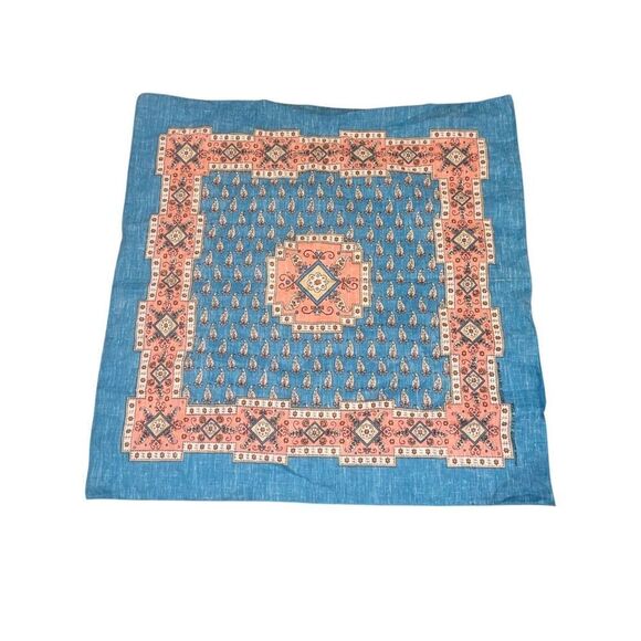 Blue & Pink French Provincial Floral Paisley Pattern Bandana Scarf Cover Vintage - Picture 7 of 8
